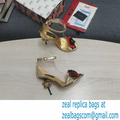 Dolce  &  Gabbana DG Logo Heel 10.5cm Black Red Roses Sandals Gold 2022